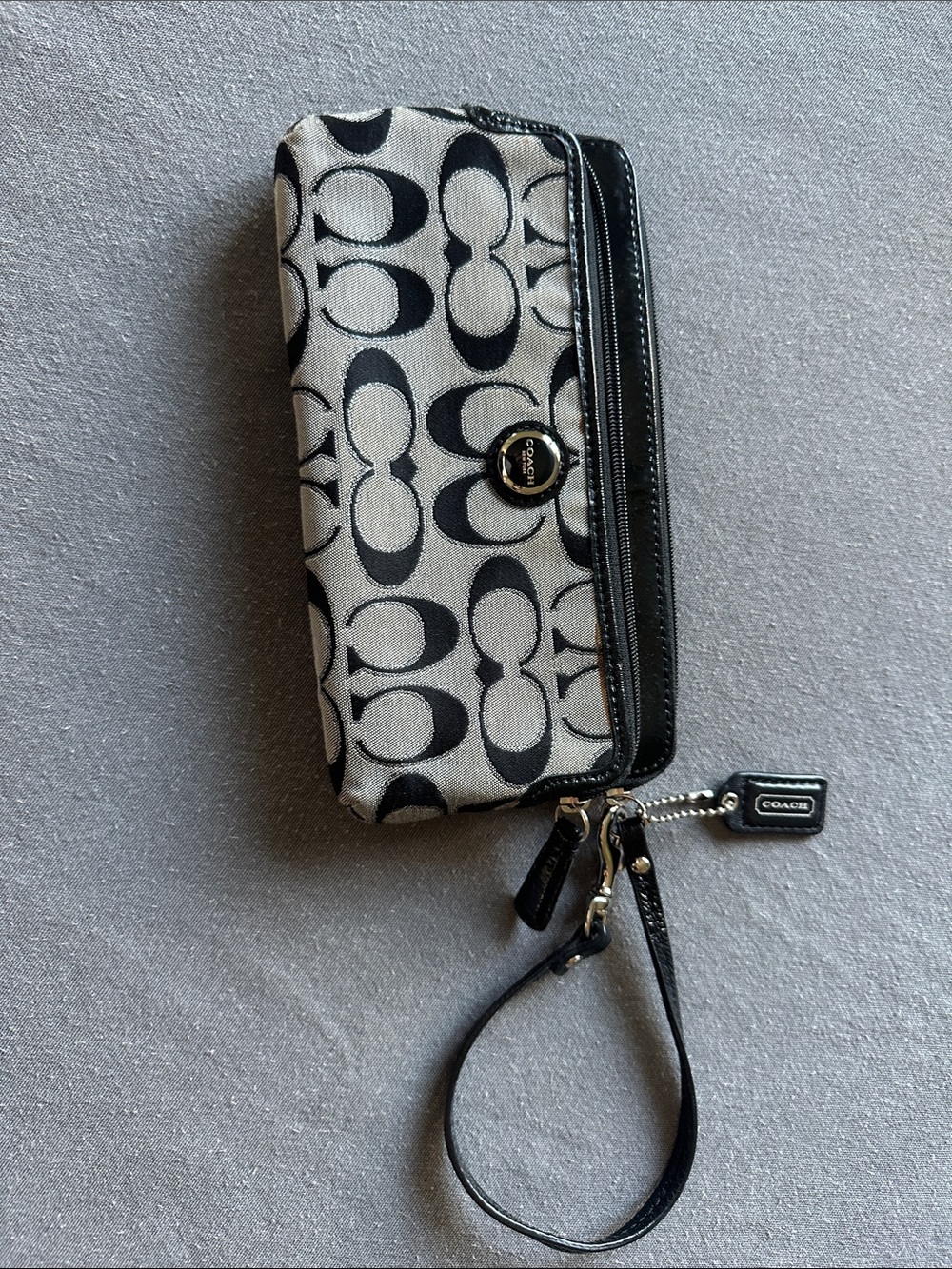 Coach Black & Gray Signature Wristlet Card Holder